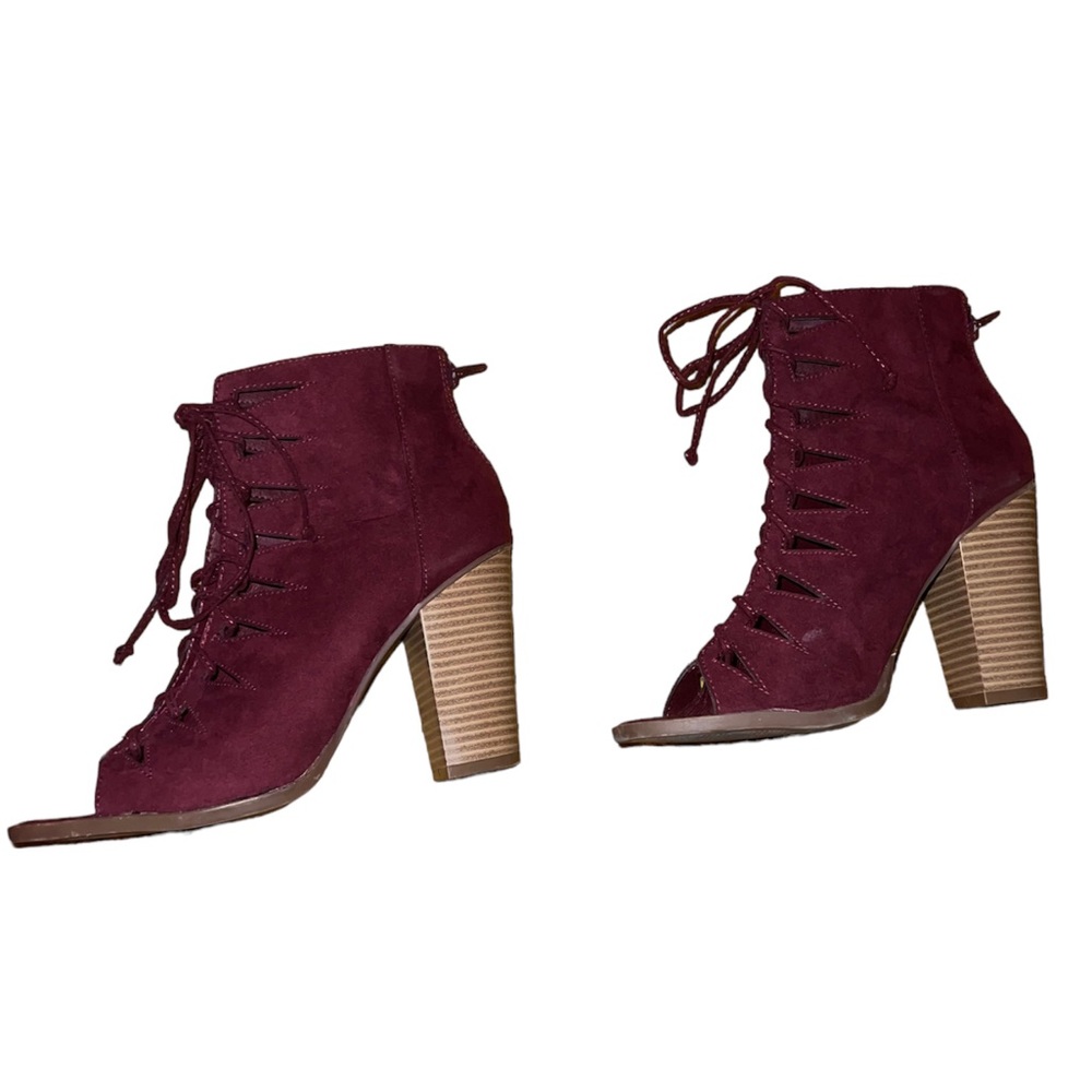 Just Fab Lace Up Velvet High Heel Boots